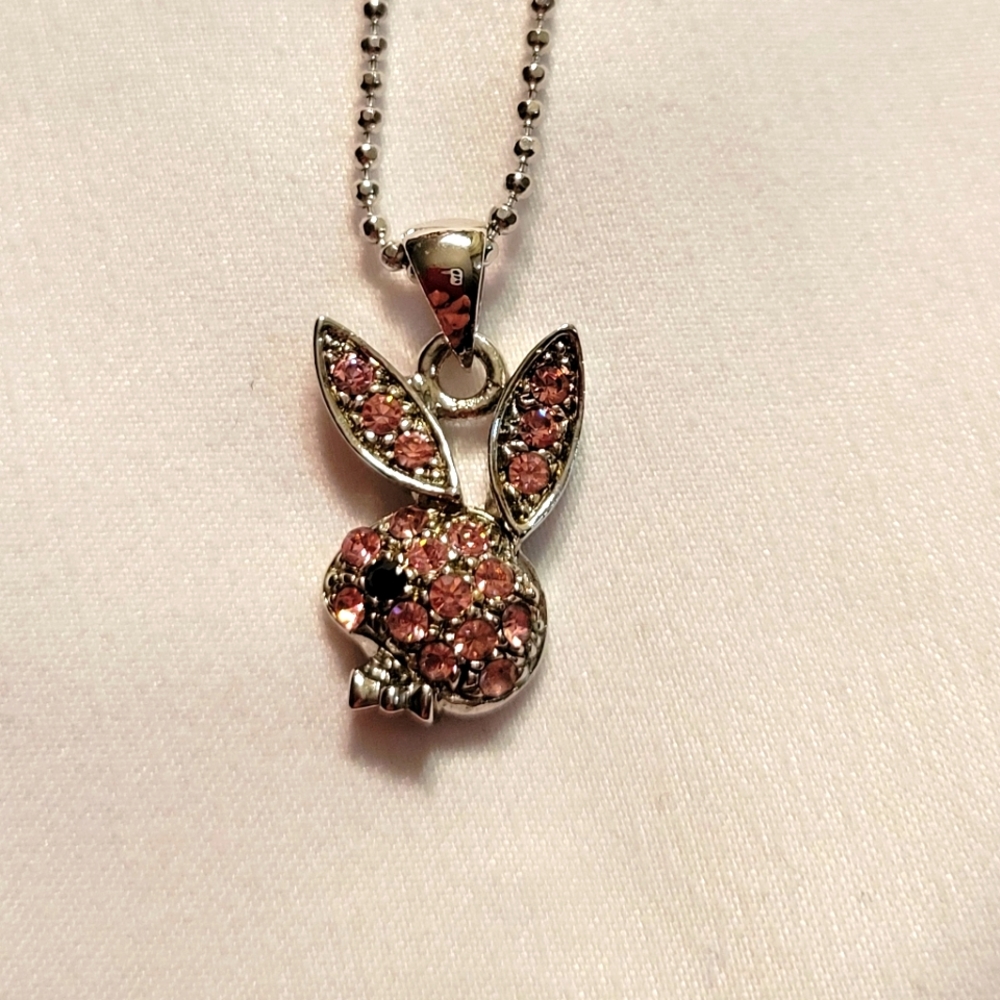 PLAYBOY BUNNY CHARM PINK RHINESTONE NECKLACE